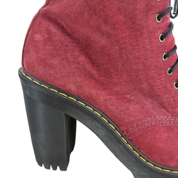 Dr Martens Kendra Platform Heeled Lace Up Boots Size 11 Wine Red Combat Leather - Picture 12 of 14
